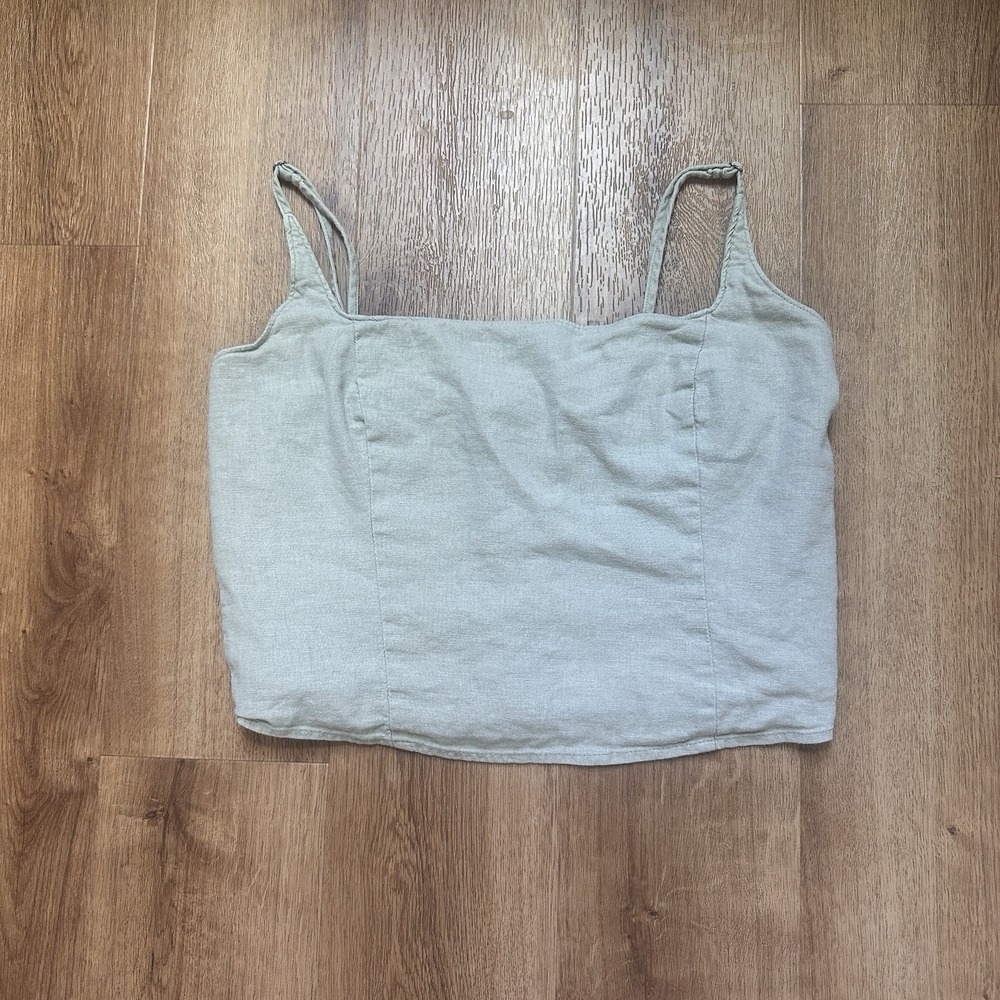 Abercrombie & Fitch Women's Linen Blend Cropped Tank Size M Sage Green